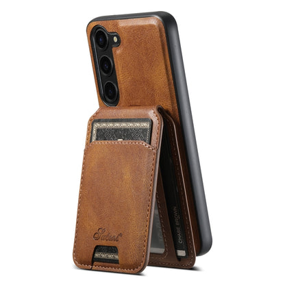 For Samsung Galaxy S23 5G Suteni H15  Oil Eax Leather Detachable Wallet Back Phone Case(Khaki) - Galaxy S23 5G Cases by Suteni | Online Shopping UK | buy2fix