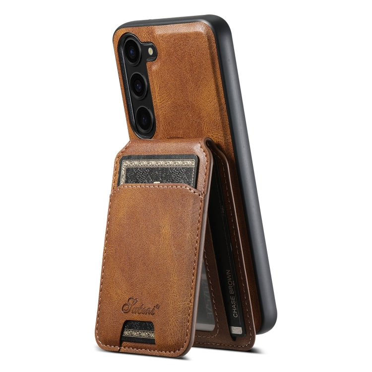 For Samsung Galaxy S24+ 5G Suteni H15 MagSafe Oil Eax Leather Detachable Wallet Back Phone Case(Brown) - Galaxy S24+ 5G Cases by Suteni | Online Shopping UK | buy2fix