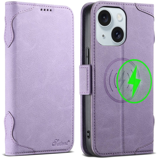 For iPhone 15 SUTENI J07 Multifunctional Horizontal Flip Magsafe Leather Phone Case(Purple) - iPhone 15 Cases by Suteni | Online Shopping UK | buy2fix