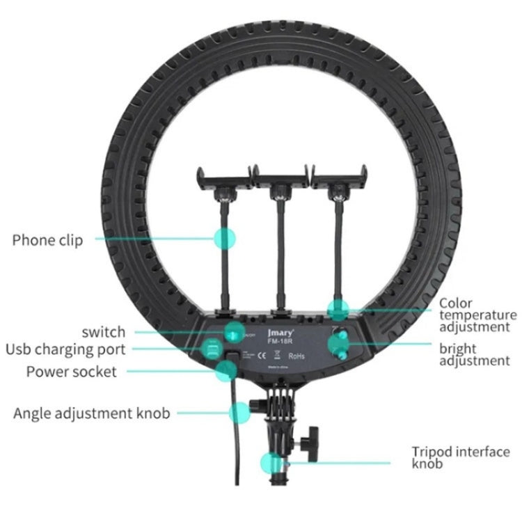 JMARY FM-18R LED Beauty Ring Light 18-inch Photography Live Streaming Fill Light(US Plug) -  by Jmary | Online Shopping UK | buy2fix