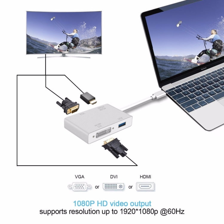 4 in 1 USB 3.1 USB C Type C to HDMI VGA DVI USB 3.0 Adapter Cable for Laptop Apple Macbook Google Chromebook Pixel - Computer & Networking by buy2fix | Online Shopping UK | buy2fix