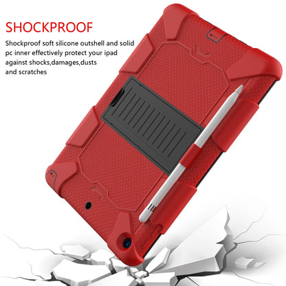 For iPad 10.2 Shockproof Two-Color Silicone Protection Case with Holder & Pen Slot(Red+Black) - iPad 10.2 Cases by buy2fix | Online Shopping UK | buy2fix