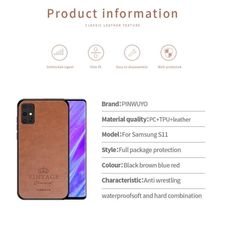 For Galaxy S20 Plus PINWUYO Pin Rui Series Classical Leather, PC + TPU + PU Leather Waterproof And Anti-fall All-inclusive Protective Shell(Brown) - Galaxy Phone Cases by PINWUYO | Online Shopping UK | buy2fix