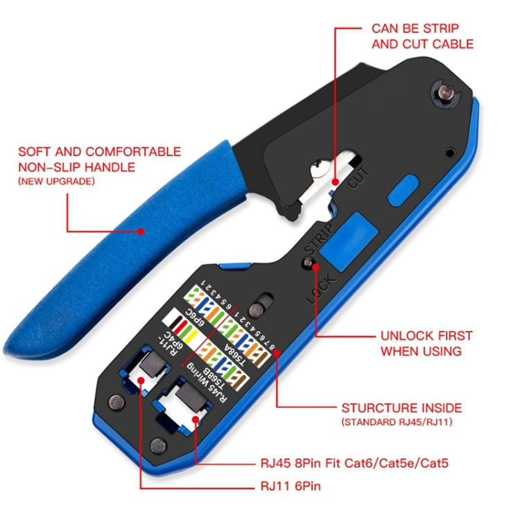 Rj45 Crystal Head 8P6P Network Tool With Stripping Wire Extrusion Crimping Wire Cable Pliers - Lan Cable and Tools by buy2fix | Online Shopping UK | buy2fix