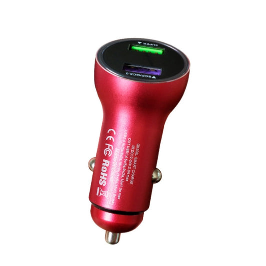 QIAKEY QK506L Dual Ports Fast Charge Car Charger(Red) - In Car by QIAKEY | Online Shopping UK | buy2fix