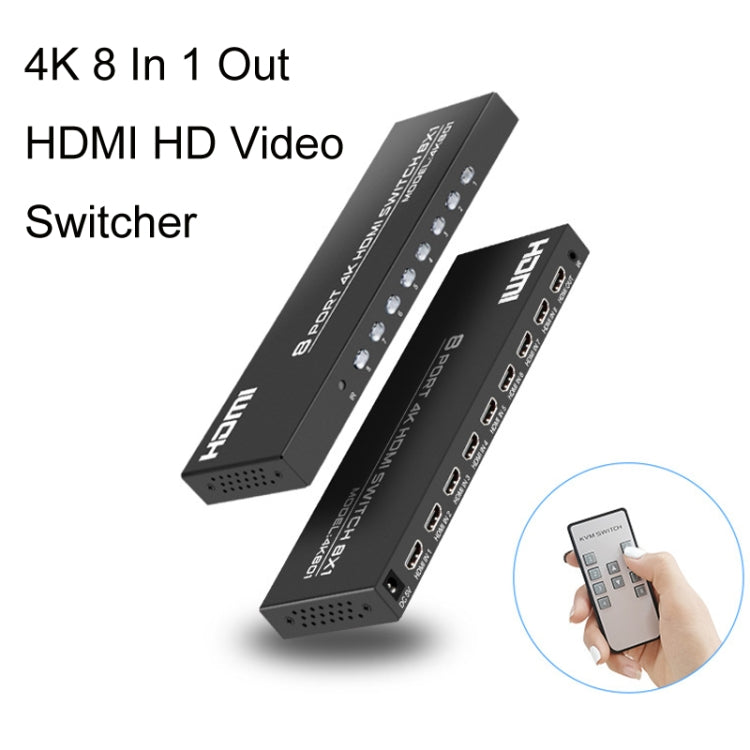 FJGEAR FJ-4K801 4K 8 In 1 Out HDMI HD Video Switcher, Plug Type:US Plug(Black) - Switch by FJGEAR | Online Shopping UK | buy2fix