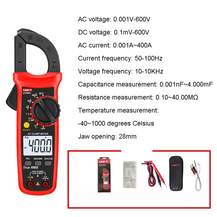 UNI-T UT202+ Digital Clamp Multimeter AC/DC Voltage Detector - Digital Multimeter by UNI-T | Online Shopping UK | buy2fix