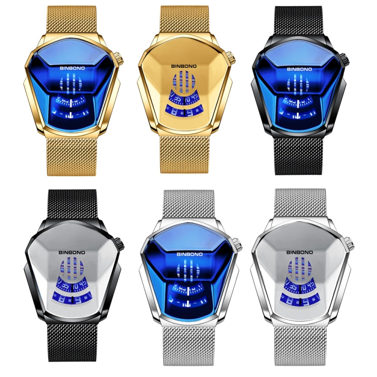 BINBOND Locomotive Concept Watch Men Live Black Technology Watch(Gold Net Belt-Full Gold-Blue Face) - Metal Strap Watches by BINBOND | Online Shopping UK | buy2fix