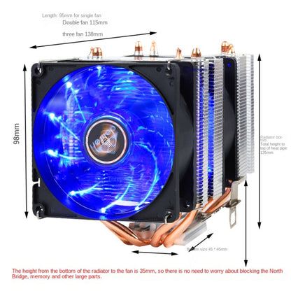 Desktop Computer 6 Copper Tube CPU Radiator Super Quiet Without Light 3-pin Single Fan - Fan Cooling by buy2fix | Online Shopping UK | buy2fix