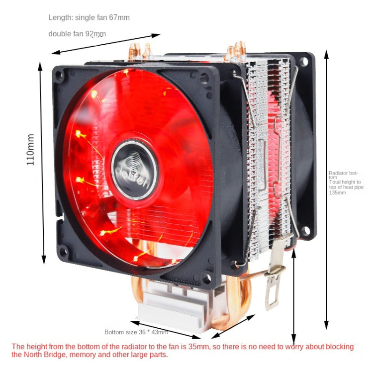 Desktop Computer 6 Copper Tube CPU Radiator Super Quiet Red Light 3-pin Single Fan - Fan Cooling by buy2fix | Online Shopping UK | buy2fix