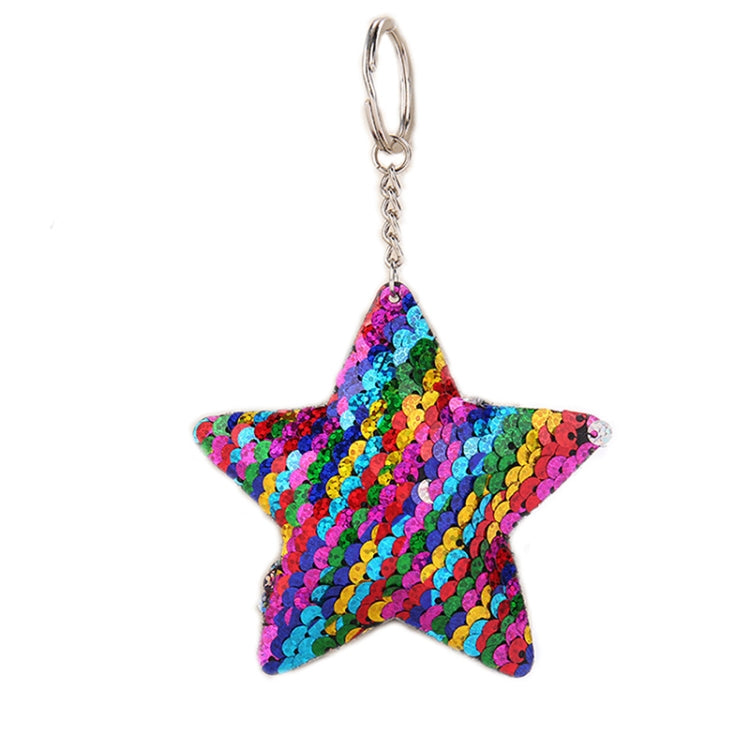 2 PCS Cute Chaveiro Star Keychain Glitter Pompom Sequins Key Chain Gifts for Women Llaveros Mujer Car Bag Accessories Key Ring(Colorful) - Key Rings by buy2fix | Online Shopping UK | buy2fix