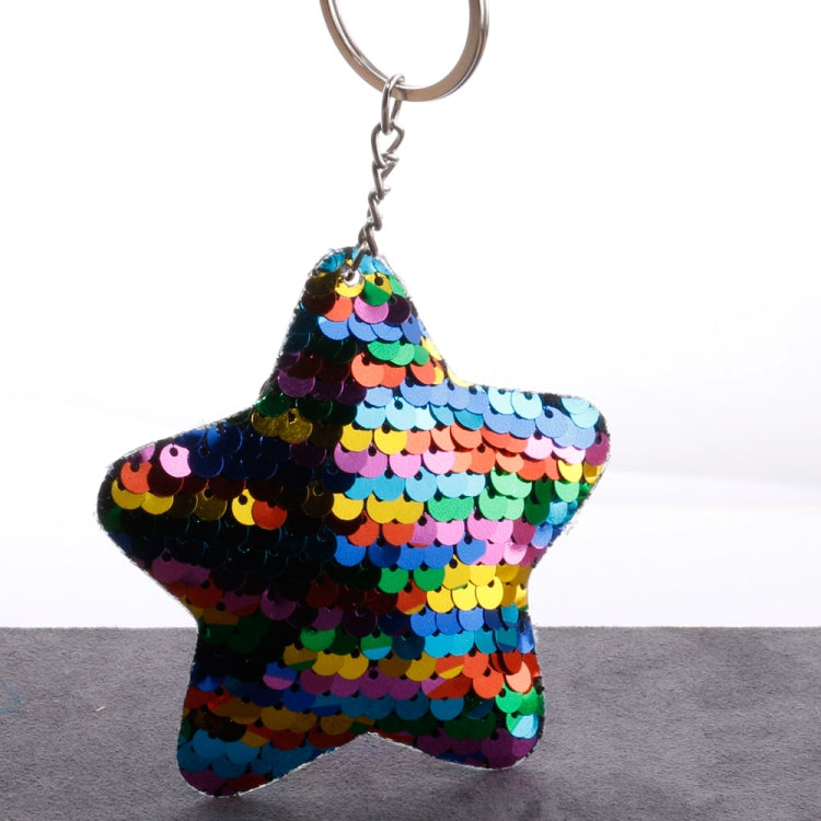 2 PCS Cute Chaveiro Star Keychain Glitter Pompom Sequins Key Chain Gifts for Women Llaveros Mujer Car Bag Accessories Key Ring(Colorful) - Key Rings by buy2fix | Online Shopping UK | buy2fix