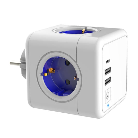 Creative Power Cube Socket Conversion Socket, EU Plug In-line Blue+U+Switch+C - Consumer Electronics by buy2fix | Online Shopping UK | buy2fix