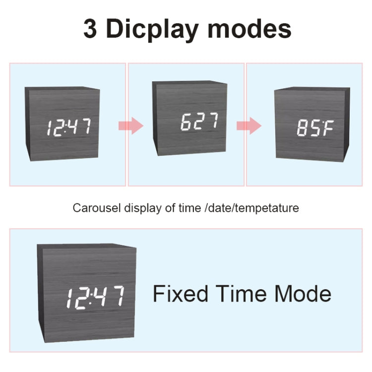 Multicolor Sounds Control Wooden Clock Modern Digital LED Desk Alarm Clock Thermometer Timer Black White - Home & Garden by buy2fix | Online Shopping UK | buy2fix