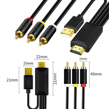 5m JingHua HDMI-3RCA HDMI To 3RCA Conversion Cable Set-Top TV Projector AV Lotus Converter Cable - Cable by JingHua | Online Shopping UK | buy2fix