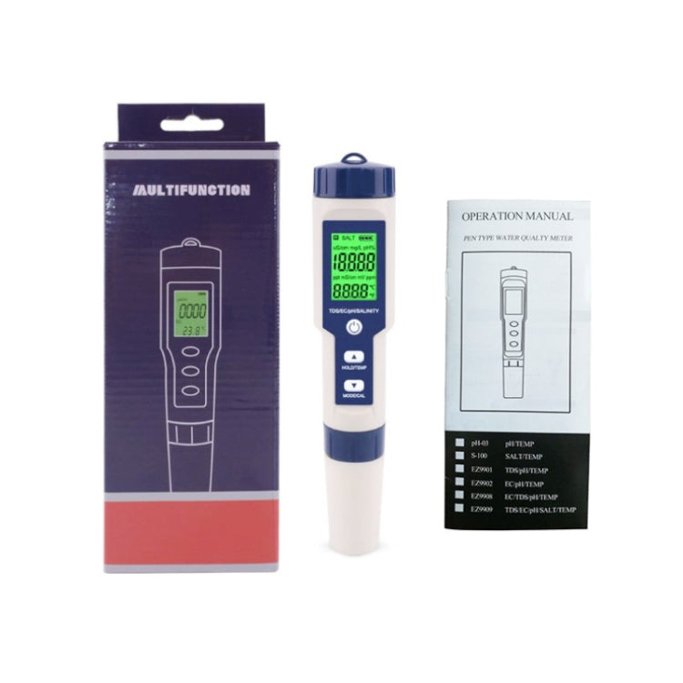 EZ-9909 PH/Salinity/Temperature/TDS/EC 5-in-1 Test Pen Multifunctional Water Quality Detector - Consumer Electronics by buy2fix | Online Shopping UK | buy2fix