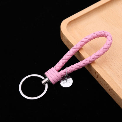 100 PCS Woven Leather Cord Keychain Car Pendant Leather Key Ring Baotou With Small Round Piece(Pink) - Key Rings by buy2fix | Online Shopping UK | buy2fix