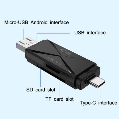 YH-109 SD/TF/Type-C/Micro USB/USB Computer PC Mobile Phone OTG Card Reader(Black) -  by buy2fix | Online Shopping UK | buy2fix