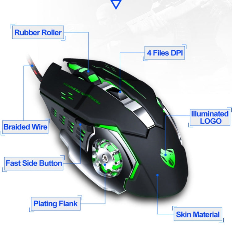 T-WOLF V6 USB Interface 6-Buttons 3200 DPI Wired Mouse Gaming Mechanical Macro Programming 7-Color Luminous Gaming Mouse, Cable Length: 1.5m(Macro Definition Audio Version Star Color) - Wired Mice by T-WOLF | Online Shopping UK | buy2fix