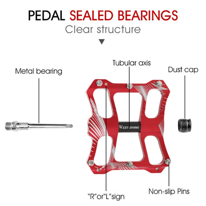 WEST BIKING YP0802080 Bicycle Aluminum Alloy Pedal Riding Foot Pedal Bicycle Accessories(Red) - Pedals by WEST BIKING | Online Shopping UK | buy2fix