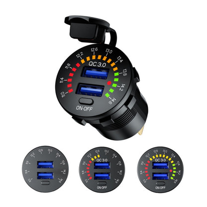 Car Motorcycle Ship Modified With Colorful Screen Display USB Dual QC3.0 Fast Charge Car Charger, Model: P20-C With 60cm Line - In Car by buy2fix | Online Shopping UK | buy2fix