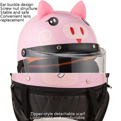 BYB 820 Children Four Seasons Universal Cartoon Electric Motorcycle Helmet, Specification: Tea Color Short Lens(Four Seasons White Cat) - In Car by buy2fix | Online Shopping UK | buy2fix