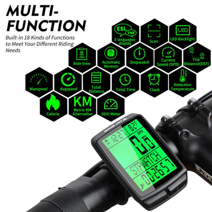 WEST BIKING 5 Languages Bicycle Waterproof Backlight Multifunction Wireless Odometer Speedometer(Black) - Speedometers by WEST BIKING | Online Shopping UK | buy2fix