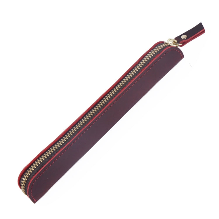 Retro Simple Leather Stylus Leather Zipper Pen Protection Case Crazy Horse Skin Mini Pen Case(Wine Red) - Home & Garden by buy2fix | Online Shopping UK | buy2fix