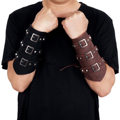 P01994 Men Leather Bracer Personality Punk Riding Arm Guard(Black) - Outdoor & Sports by buy2fix | Online Shopping UK | buy2fix