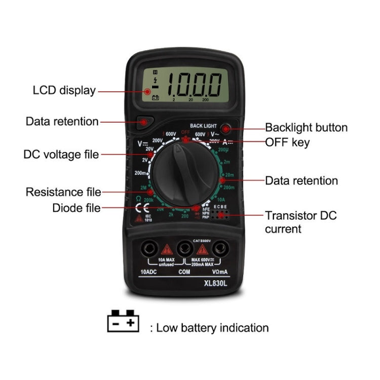 ANENG XL830L Multi-Function Digital Display High-Precision Digital Multimeter, Specification: Standard+10A Extra Tip Pen(Orange) - Consumer Electronics by ANENG | Online Shopping UK | buy2fix