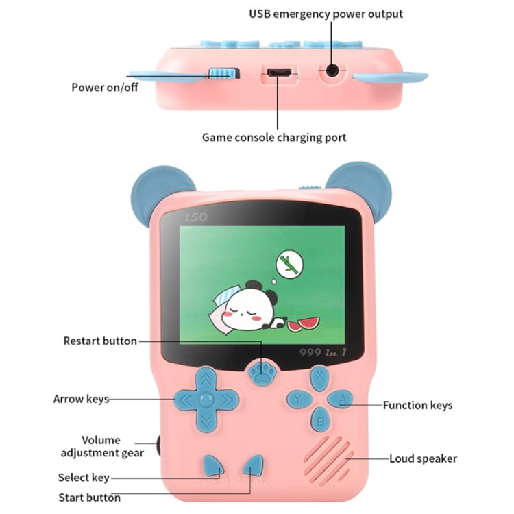 I50 999 in 1 Children Cat Ears Handheld Game Console, Style: Doubles (Pink) - Pocket Console by buy2fix | Online Shopping UK | buy2fix