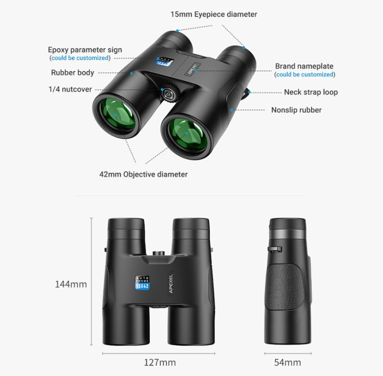 APEXEL 10x42 Fixed Focus Binoculars  Autofocus Telescope(Black) - Binoculars by APEXEL | Online Shopping UK | buy2fix