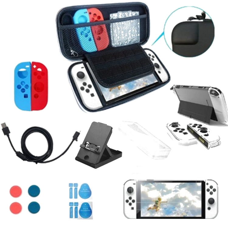 Game Console Crystal Shell Remote Sensing Cap Tempered Film Storage Bag Set For Switch OLED Console White Storage Bag 16 In 1 - Bags by buy2fix | Online Shopping UK | buy2fix