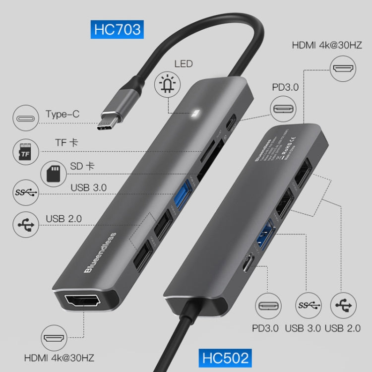 Blueendless Type-C+USB 3.0/2.0+HDMI4K HUB, Specification: 5 in 1 - Computer & Networking by Blueendless | Online Shopping UK | buy2fix