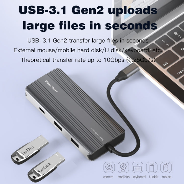 Blueendless 8K/30Hz Type-C To Gigabit Ethernet USB3.1 Docking Station(8 in 1) - USB HUB by Blueendless | Online Shopping UK | buy2fix