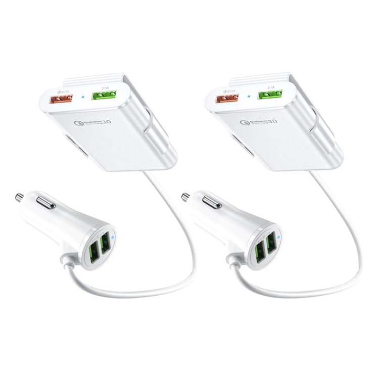 2PCS QC3.0 Four Ports Fast 5V 8A Car Charger Back Seat Charger(White) - In Car by buy2fix | Online Shopping UK | buy2fix
