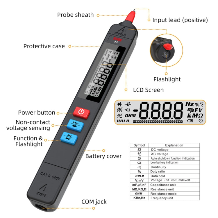 BSIDE Z1 Smart Pen Multimeter Electric Pen Voltage Detector Without Battery (Black) - Digital Multimeter by BSIDE | Online Shopping UK | buy2fix