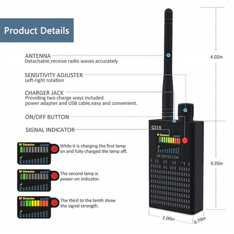 G318 Anti-eavesdropping and Anti-candid Shooting Signal Detector GPS Locator - Security by buy2fix | Online Shopping UK | buy2fix