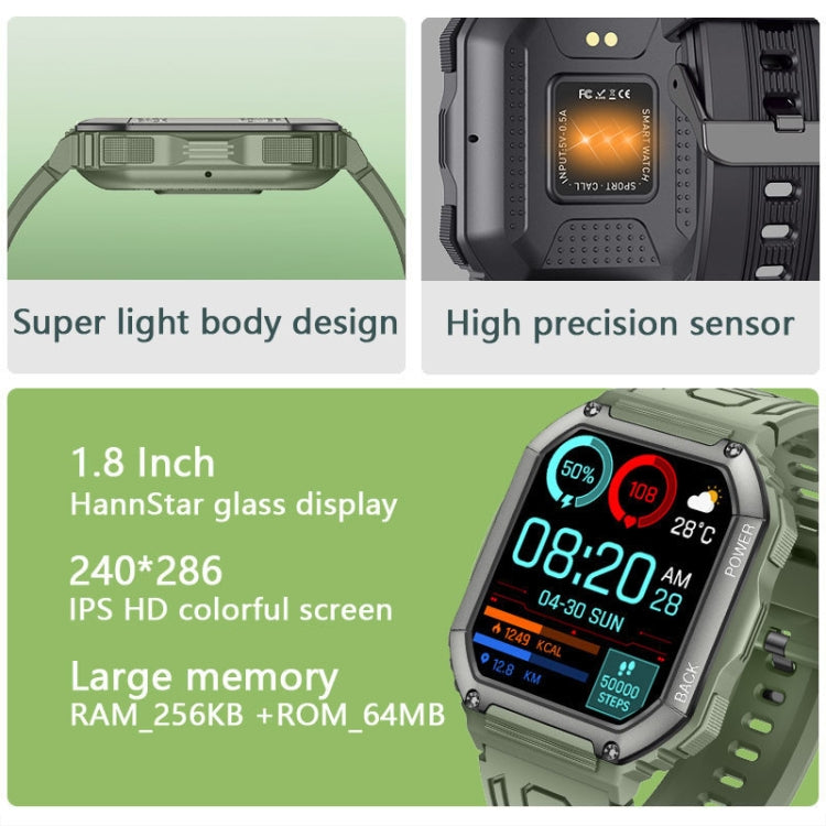 KR06 1.8 Inch Heart Rate Blood Pressure Monitoring Smart Calling Watch(Green) - Smart Wear by buy2fix | Online Shopping UK | buy2fix