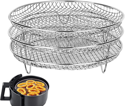 Air Fryer Accessories 8-inch Three Layer Round Grill Steam Rack - Home & Garden by buy2fix | Online Shopping UK | buy2fix