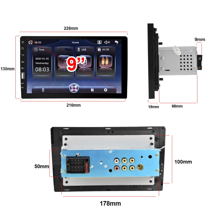 Q3570 9 inch Carplay Single Spindle MP5 Player, Style: Standard+8 Light Camera - In Car by buy2fix | Online Shopping UK | buy2fix