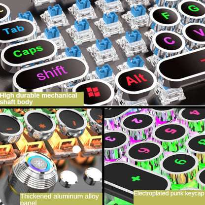 K820 104 Keys Retro Punk Plating Knob Glowing Wired Green Shaft Keyboard, Cable Length: 1.6m, Style: Running Lights (Black) - Wired Keyboard by buy2fix | Online Shopping UK | buy2fix