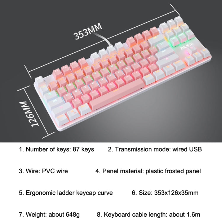 BAJEAL K100 87 Keys Green Shaft Wired Mechanical Keyboard, Cable Length: 1.6m(Blue White) - Wired Keyboard by BAJEAL | Online Shopping UK | buy2fix