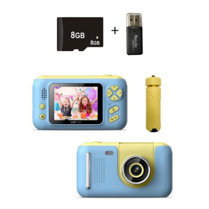 2.4 Inch Children HD Reversible Photo SLR Camera, Color: Yellow Blue + 8G Memory Card + Card Reader - Children Cameras by buy2fix | Online Shopping UK | buy2fix