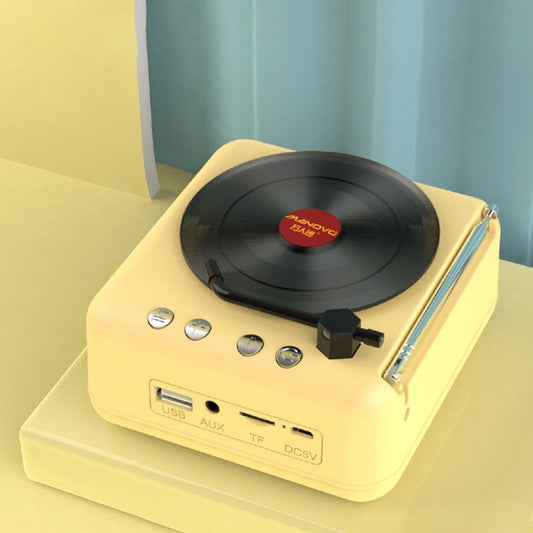 Manovo H3 Macaron Vinyl Record Player Bluetooth Speaker Retro Radio Stereo(Yellow) - Mini Speaker by Manovo | Online Shopping UK | buy2fix