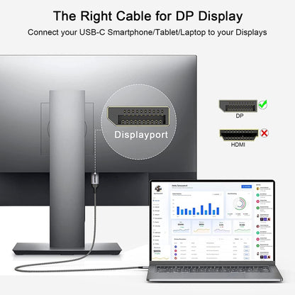 QGeeM QG-UA13 Type-C To DP 4K 60Hz Nylon Braided Adapter Cable, Length: 1.8m - Computer & Networking by QGeeM | Online Shopping UK | buy2fix