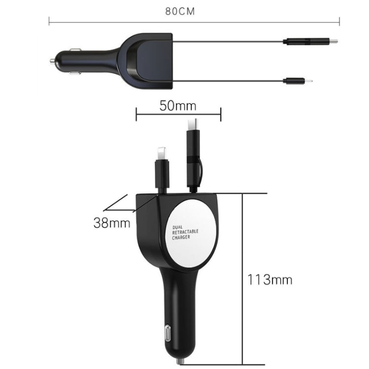 3 In 1 3.1A Dual USB Single Pull Retractable Fast QC3.0 Car Charger(Green) - In Car by buy2fix | Online Shopping UK | buy2fix