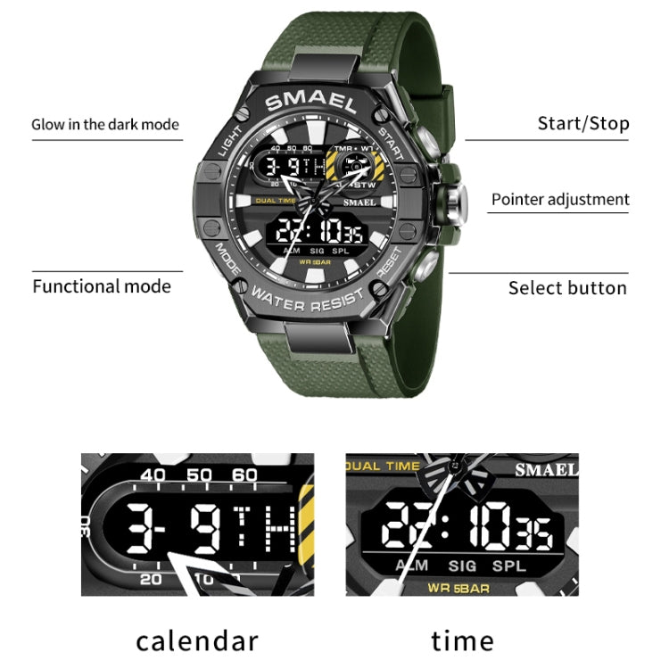 SMAEL 8066 Outdoor Electronic Sports Watch Alloy Colorful Multifunctional Men Watch(Army Green) - Sport Watches by SMAEL | Online Shopping UK | buy2fix