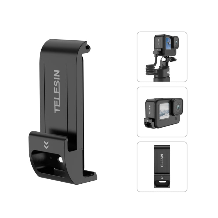 For GoPro Hero11 Black / HERO10 Black /9 Black TELESIN Waterproof Side Cover Easy Removable Charging Cover Port(Black) - Skeleton Housing by TELESIN | Online Shopping UK | buy2fix