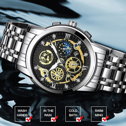 BINBOND 4010 Multifunctional Waterproof Hollowed Luminous Quartz Watch(Full Gold Gold Surface) - Metal Strap Watches by BINBOND | Online Shopping UK | buy2fix